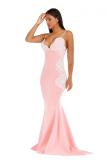 Red Polyester adult Fashion Sexy Spaghetti Strap Sleeveless Slip Mermaid Floor-Length Patchwork backless
