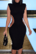Black Sexy Solid Hollowed Out Turtleneck Pencil Skirt Dresses