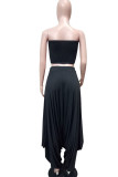 Black Polyester Fashion Sexy adult Ma'am Solid Two Piece Suits Harlan pants Sleeveless Two Pieces