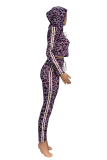 Red Casual Leopard Patchwork Hooded Collar Long Sleeve Two Pieces