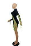 Black Fashion Sexy Solid Hollowed Out Strap Design Long Sleeve Dresses