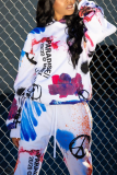 White Casual Print Letter Long Sleeve Two Pieces