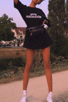 Black Sexy Fashion Cap Sleeve Short Sleeves O neck Straight skirt Print Print Dresses