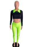 Fluorescent green Cotton England Solid Fluorescent Straight Long Sleeve Two Pieces