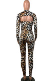 Leopard print Sexy Patchwork Leopard grain Long Sleeve O Neck Jumpsuits