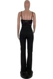 Black Sexy Fashion lace perspective Polyester Sleeveless V Neck Jumpsuits