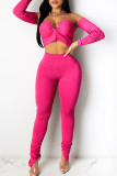 White Sexy Solid Patchwork Strapless Long Sleeve Short Two Pieces