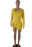 Red Sexy Solid Patchwork Zipper Collar Irregular Dress Dresses