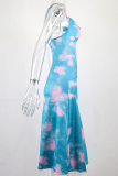 Pink Sexy Print Patchwork Spaghetti Strap Pencil Skirt Dresses