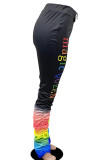 White Drawstring Mid Print Split Draped Rainbow color Boot Cut Pants Bottoms