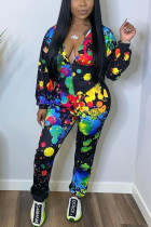 Multicolor Sexy Print Hooded Collar Long Sleeve Two Pieces
