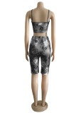 Red Fashion Casual Print Tie Dye Backless Spaghetti Strap Sleeveless Two Pieces