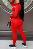 Red Casual Sportswear Patchwork See-through U Neck Long Sleeve Two Pieces
