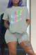 Grey Casual Print Patchwork O Neck Short Sleeve Two Pieces