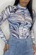 White Casual Print O Neck Mid Waist Tops