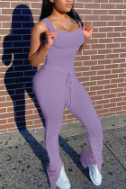 purple Fashion Sexy Solid Polyester Sleeveless Slip Jumpsuits
