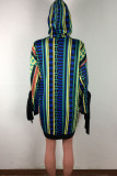 Multicolor Sportswear Print Patchwork Frenulum Hooded Collar Dresses