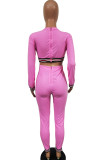 Pink Casual Solid Long Sleeve O Neck Jumpsuits