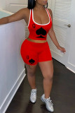 Red Sexy Casual Print Basic U Neck Sleeveless Two Pieces
