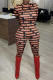 Red Sexy Print Patchwork O Neck Skinny Jumpsuits