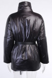 Apricot British Style Solid With Belt Mandarin Collar Outerwear