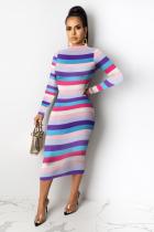 Multi-color Polyester Lightly cooked Fashion adult Cap Sleeve Long Sleeves half high collar Step Skirt Mid-Calf