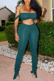 Green Acrylic Fashion Celebrities Solid Draped Two Piece Suits pencil Sleeveless Two Pieces