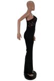 Black Sexy Fashion lace perspective Polyester Sleeveless V Neck Jumpsuits