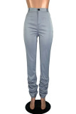 Grey Button Fly Sleeveless Mid Patchwork Draped Solid Zippered Boot Cut Pants Pants