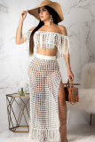 Blue Polyester Sexy Fashion tassel HOLLOWED OUT Solid perspective Patchwork A-line skirt Short Sleeve Tw