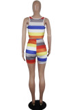 Blue Fashion Casual adult Striped Patchwork Print Two Piece Suits Straight Sleeveless Two Pieces