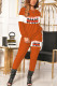 Orange Casual Print O Neck Long Sleeve Two Pieces