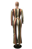Stripe Polyester Street Striped Loose Long Sleeve Two Pieces