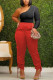 Watermelon Red Fashion Casual Solid Basic Oblique Collar Long Sleeve Two Pieces