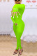 Fluorescent green Casual Blends Letter Solid Embroidered Half A Turtleneck Skinny Jumpsuits