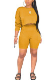 Yellow Polyester Fashion Street Patchwork Solid Two Piece Suits Straight Long Sleeve Two Pieces