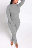 Purple Casual Solid Split Joint Slit O Neck Long Sleeve Two Pieces