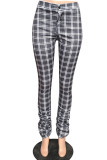 Grey Casual Print Fold Regular Mid Waist Pencil Bottoms