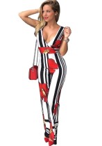 Red Polyester Print Casual Fashion Jumpsuits & Rompers