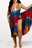 Yellow Fashion Sexy Tie-dye Print Backless Beach Dress