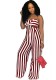 Red Wine Polyester Bandage Striped Fashion Jumpsuits & Rompers