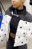 White Casual Dot Patchwork Turndown Collar Outerwear