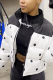 White Casual Dot Patchwork Turndown Collar Outerwear