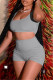Grey Casual Sportswear Solid Basic U Neck Sleeveless Two Pieces