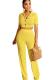Yellow Polyester Casual Solid Straight Short Sleeve Two-piece Pants Set