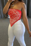 White Red Black Royal blue One word collar Sleeveless Patchwork Print backless Tops