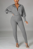 Khaki Fashion Casual Solid Basic Hooded Collar Skinny Jumpsuits