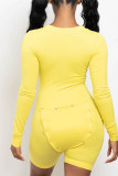 Yellow Fashion Solid Patchwork V Neck Skinny Rompers
