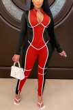 Red Casual Solid Without Belt O Neck Regular Jumpsuits