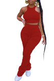 Red Active Solid pencil Sleeveless Two Pieces
